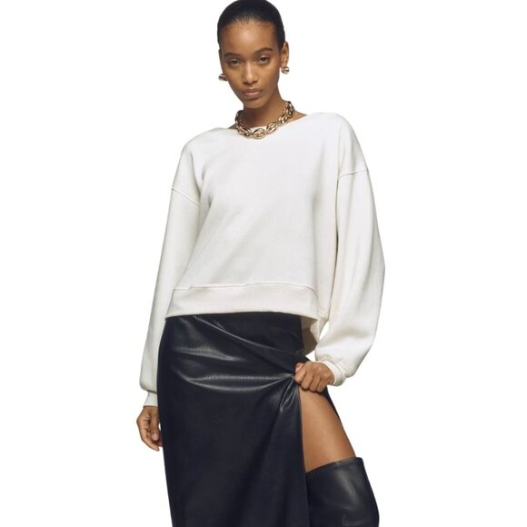 Anthropologie NWT Maeve Bow Back Sweatshirt Ivory Oversized Black Bow Size XS - Picture 8 of 12